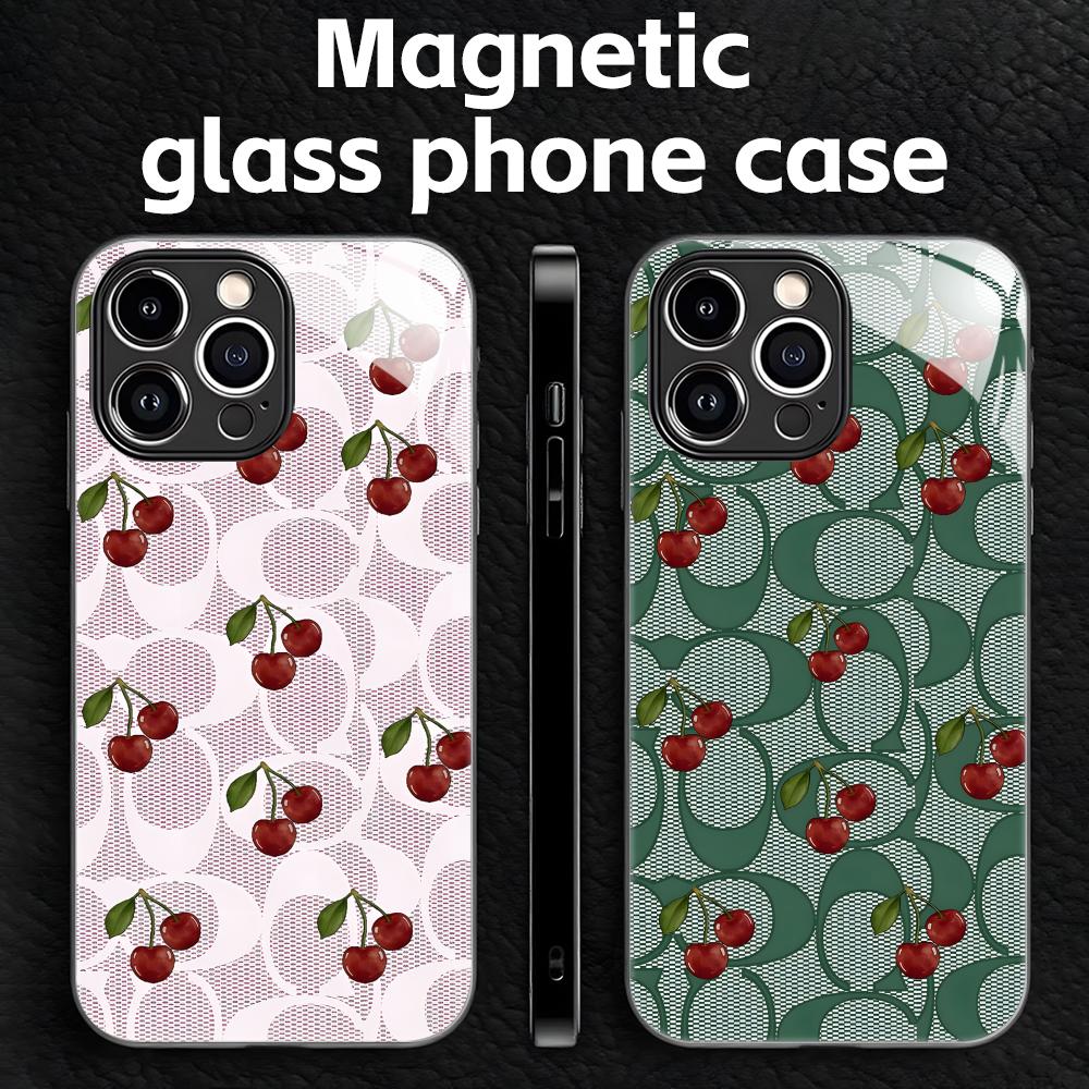 Phone Cases Xr Iphone - iPhone18、17、16、15、14、13、12、11、X、XR、XS、Plus、Mini、Pro Max対応、チェリー柄の高級感あふれるスマートフォンケース。ガラス製で、磁石が内蔵されています。