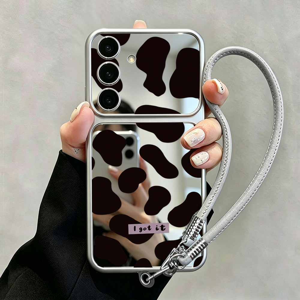 Phone Cases Galaxy A16 5G - Samsung S26 Ultra、S25 FE、A57 5G、A56、A55、A17、A16、A54、A53、A37、A36、A35、A07、A06、A26、S24、S23用、レオパード柄のメイクアップミラーケース