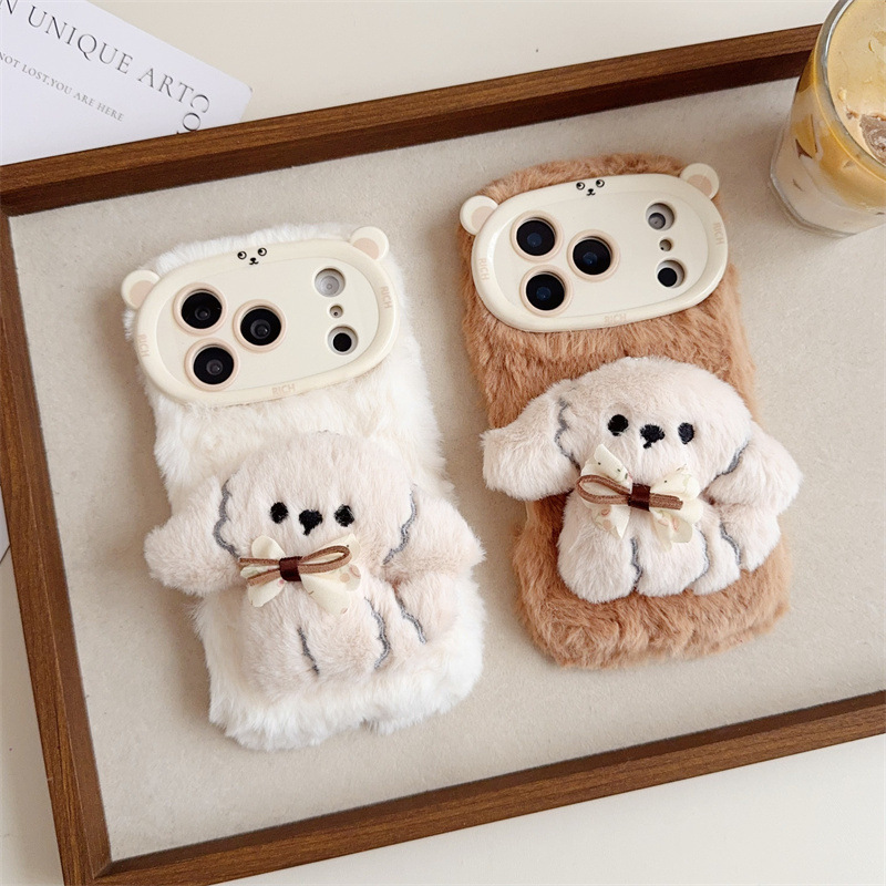 Phone Cases Iphone 13 - 3D漫画風リボン付き子犬のふわふわぬいぐるみスマホケース iPhone 17 Air 16 15