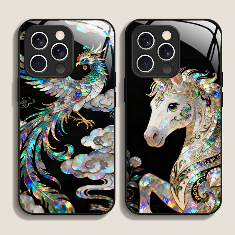 Phone Cases Iphone 13 - スタイリッシュな馬柄大理石テクスチャプリント強化ガラス製iPhoneケース iPhone 17 16 Pro Max