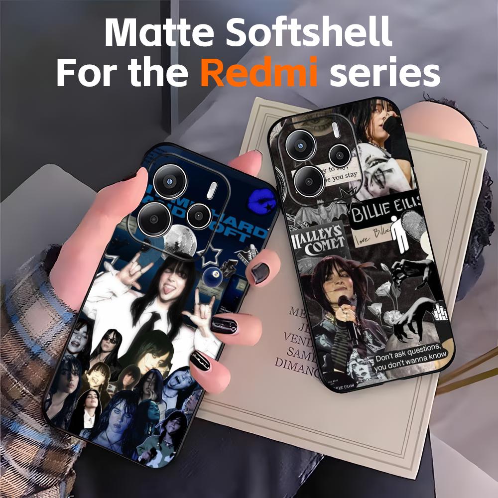 Phone Cases H&M - シンガー、ビーリー・アイリッシュのスマートフォンケース。Redmi Note11、12、13、14 Pro Plus、S 5G、14C、A3に対応。ソフトな質感の黒いスマホカバー。