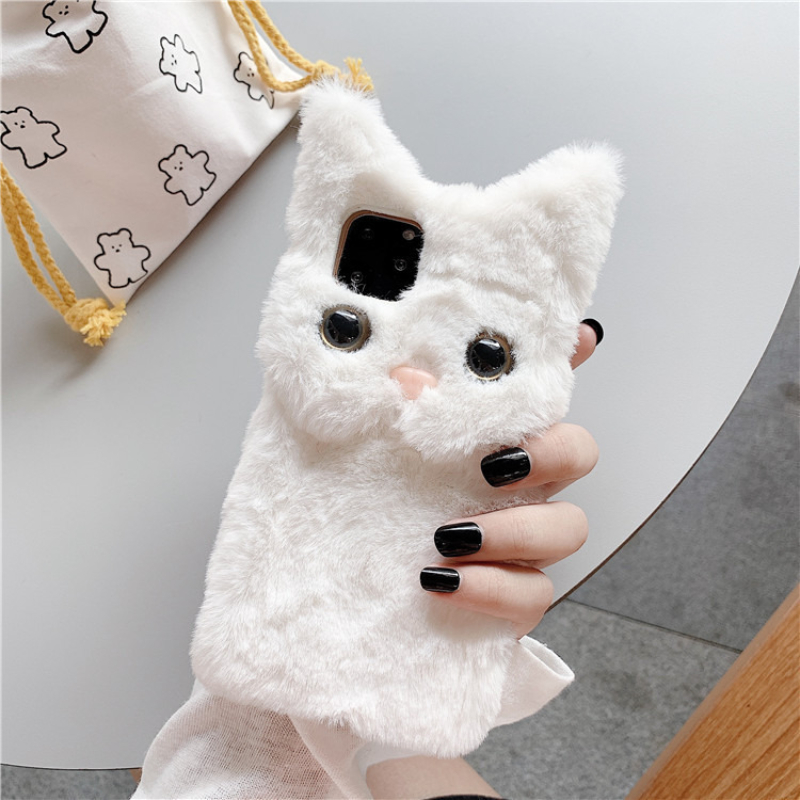 3Dキュートな漫画猫の毛皮のようなぬいぐるみ風スマホケース  - Phone Cases For Iphone 16 のレビューと価格