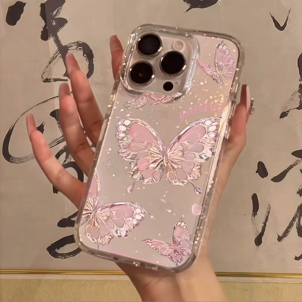 ピンクバタフライクリアグリッターフォンケース iPhone  - Phone Cases Xr Iphone のレビューと価格